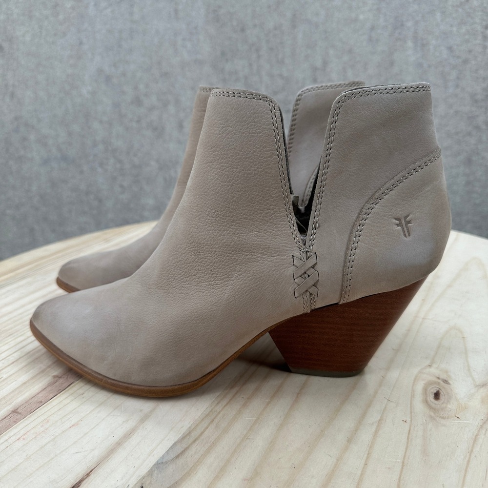 Frye Reina Cut Out Booties 10M Shootie Taupe Leather Pointed Toe Ankle Boots